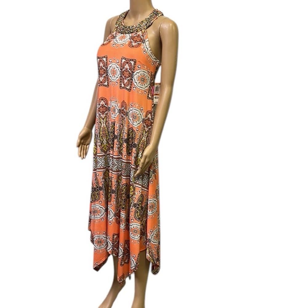 INC Morocco Blissful Medallion Beaded Handkerchief Racerback Midi Dress Small